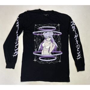 Stargazing Sexy Pin Up Anime Girl Graphic T-shirt Men Medium Black Long Sleeve
